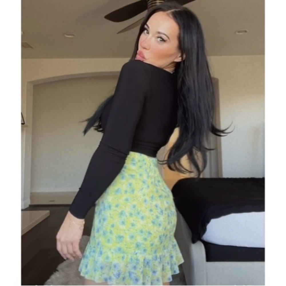 Floral Mini Skirt with Black Top